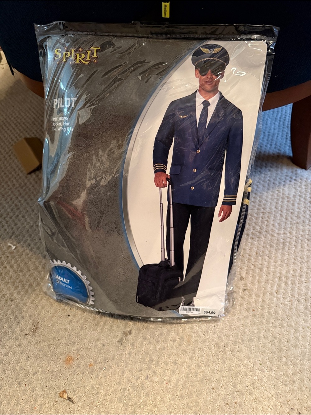 Pilot full mens or ladies size medium adult costume jacket hat tie wing pin new